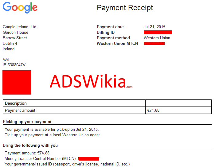 Google AdSense Proof Of Payment